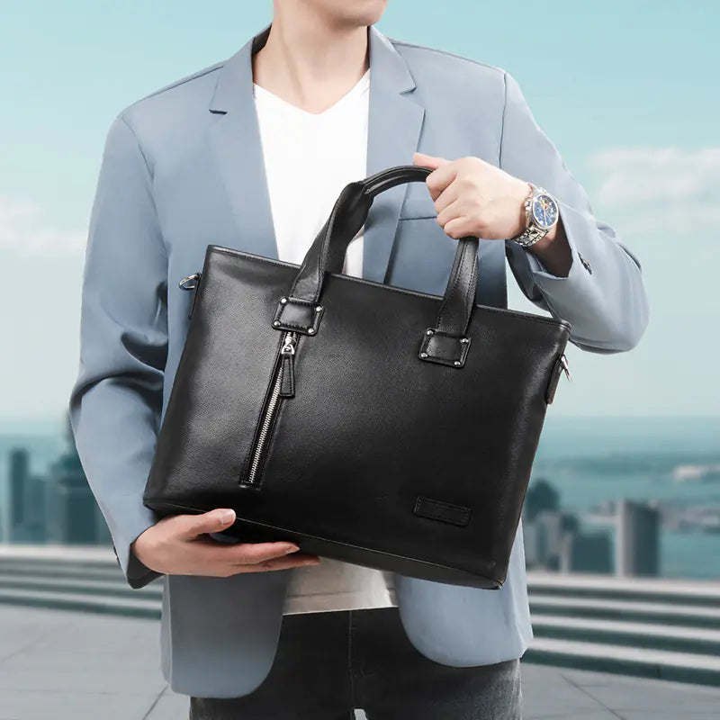 Genuine Leather Men's Briefcase for 14-inch Laptop
