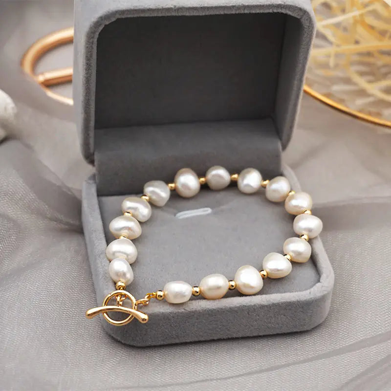 14k Real Gold Freshwater Pearl Bracelet for Women