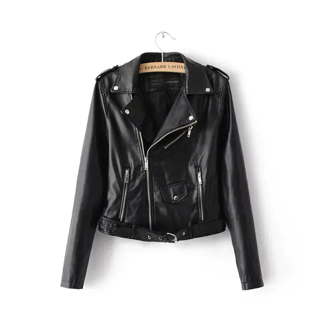 Women's Slim Fit Leather Jacket with Zipper