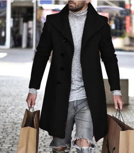 Mid-Length Men's Woolen Trench Coat
