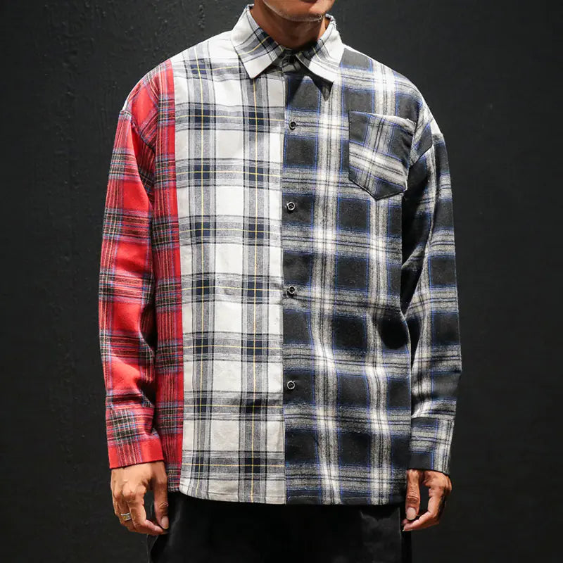 Men's Long Sleeve Loose Fit Plaid Shirt