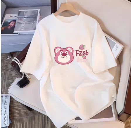 Women's Cotton Short Sleeve T-Shirt with Bear Print