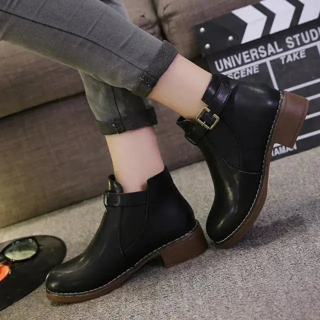 Chunky Heel Martin Boots - Low Heel Ankle Booties