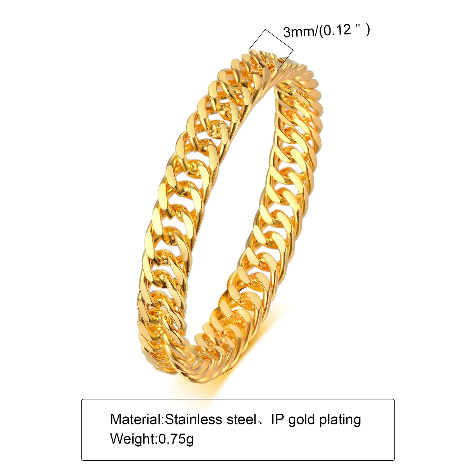 Trendy 18K Gold-Plated Stainless Steel Chain Ring
