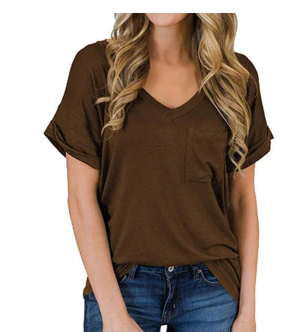 Irregular V-Neck Loose Short Sleeve T-Shirt