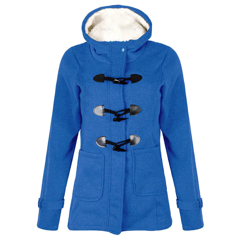 Warm Hooded Wool Double Button Coat for Women
