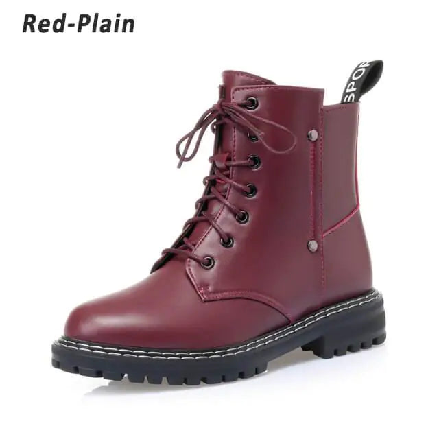 Genuine Leather Women's Chunky Heel Ankle Boots