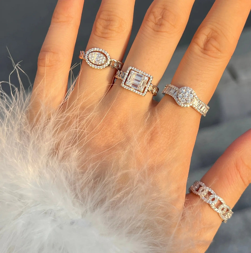 S925 Silver Zirconia Simulated Diamond Ring Stack