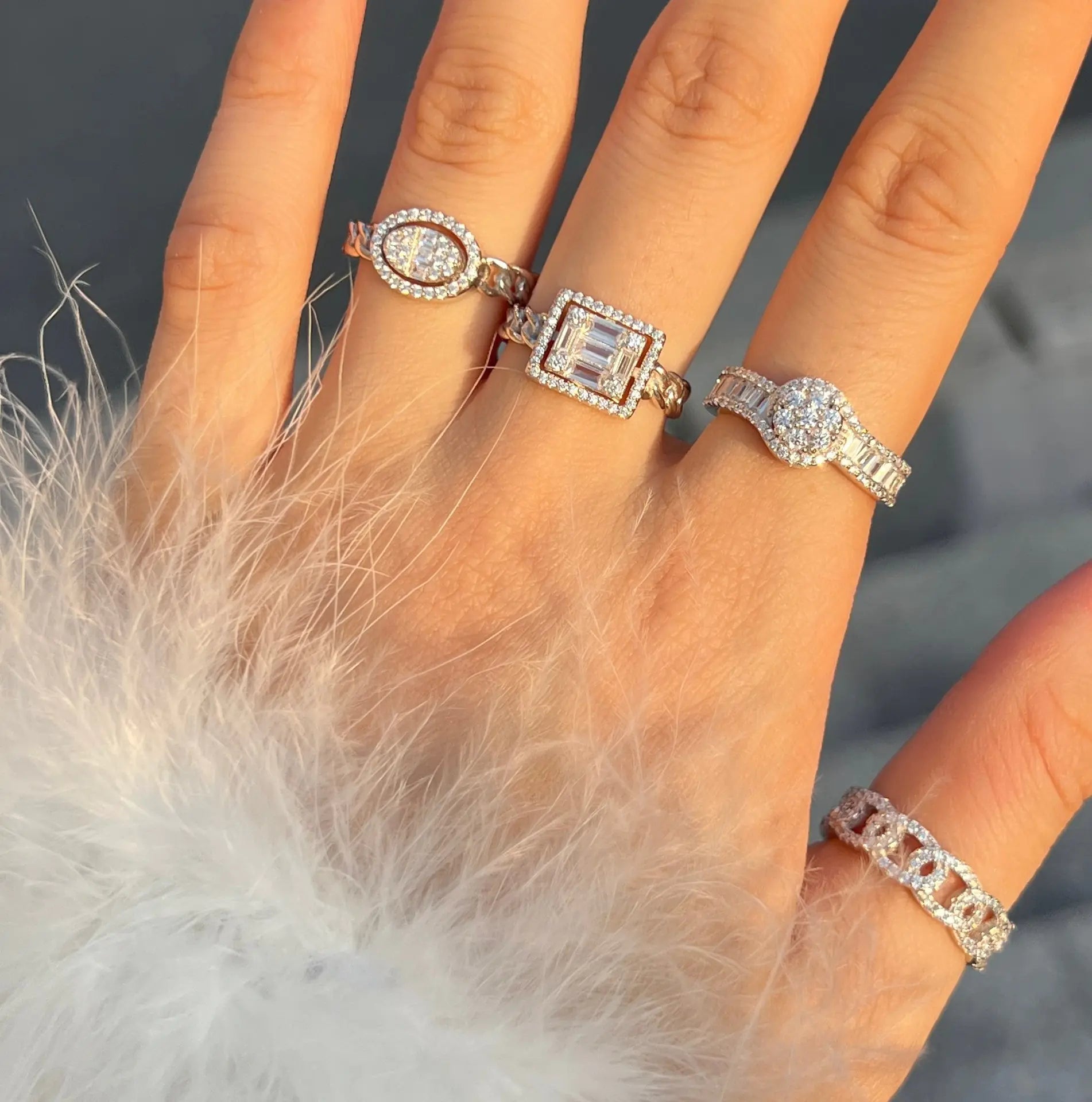 S925 Silver Zirconia Simulated Diamond Ring Stack