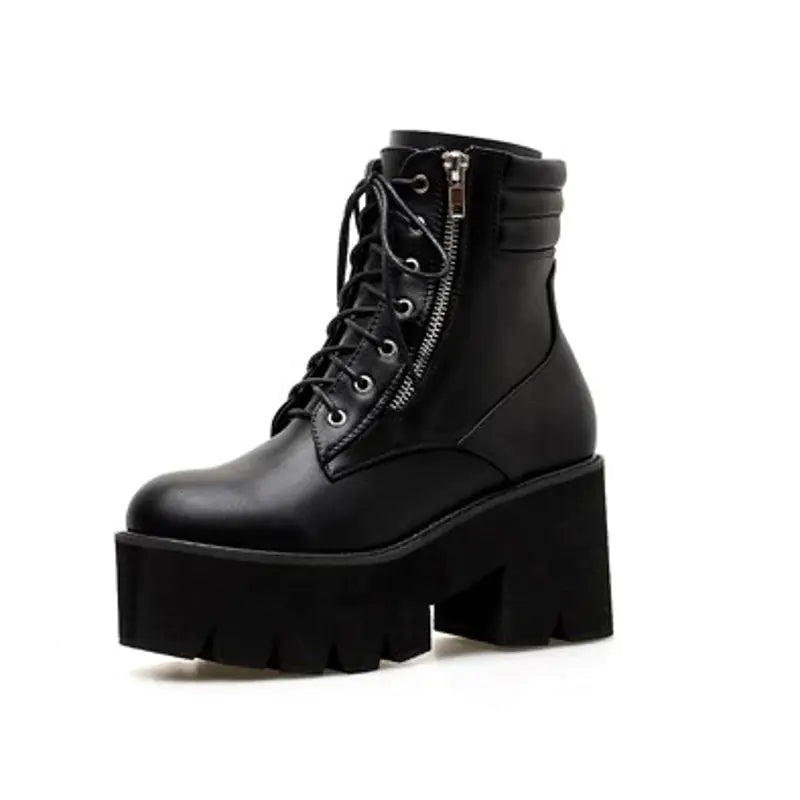 Women's Round Toe Chunky Heel Martin Boots