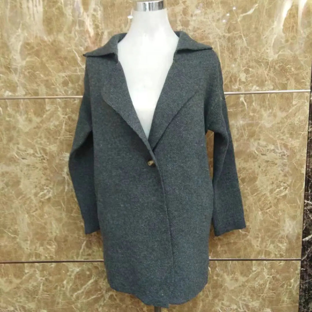 Mid-Length Suit Collar Knitted Jacket for Women