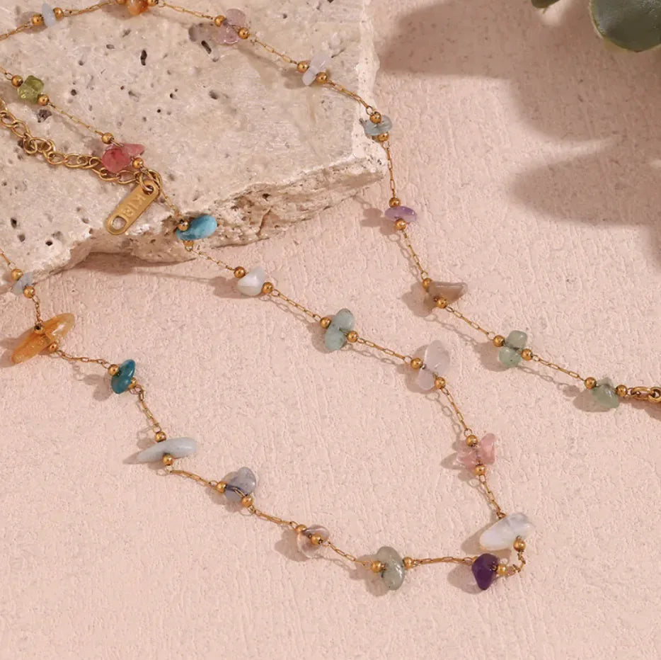 18K Gold-Plated Natural Gravel Bracelet & Necklace