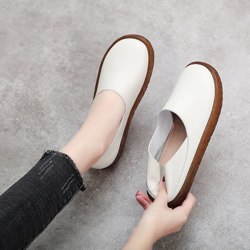 Genuine Leather Round Toe Flat Casual Shoes