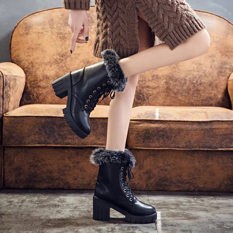 Women's Waterproof Chunky Heel Martin Boots