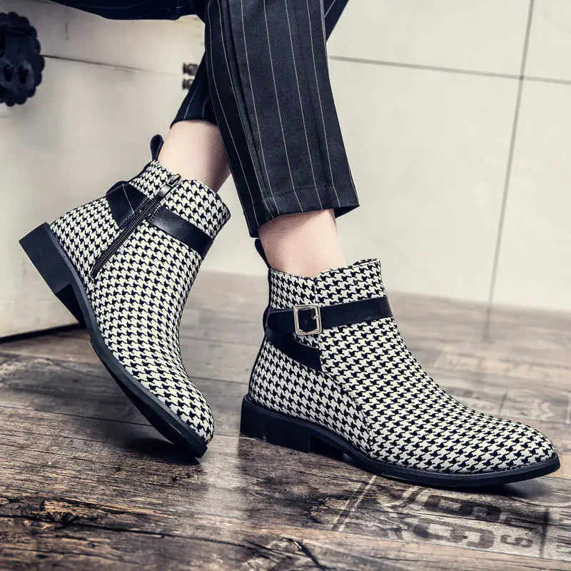 British Style High-Top Pointed Leather Boots