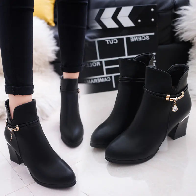 Chunky Heel Women's Round Toe Martin Boots