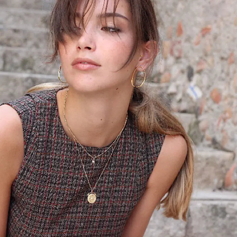 18K Gold-Plated Coin Layered Chain Necklace