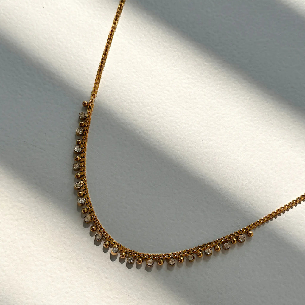 18K Gold-Plated Tassel Zircon Cuban Chain Necklace