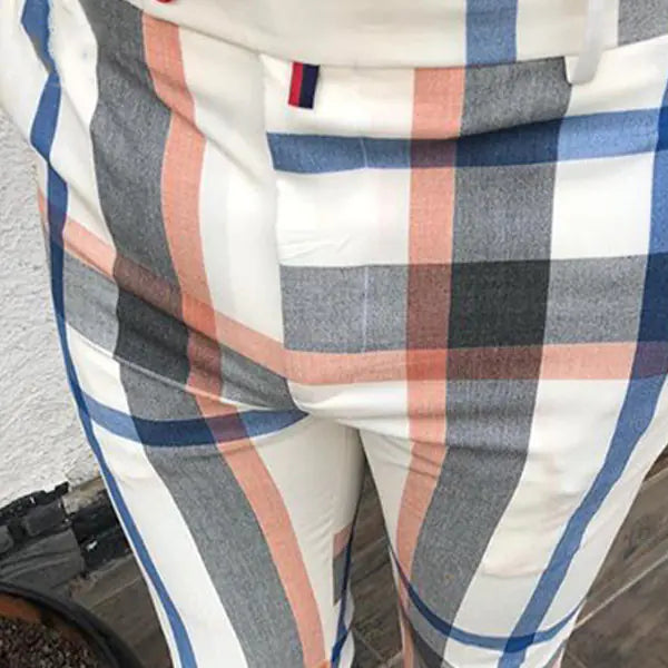 Men's Casual Plaid Print Slim Trousers