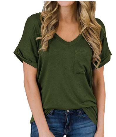 Irregular V-Neck Loose Short Sleeve T-Shirt