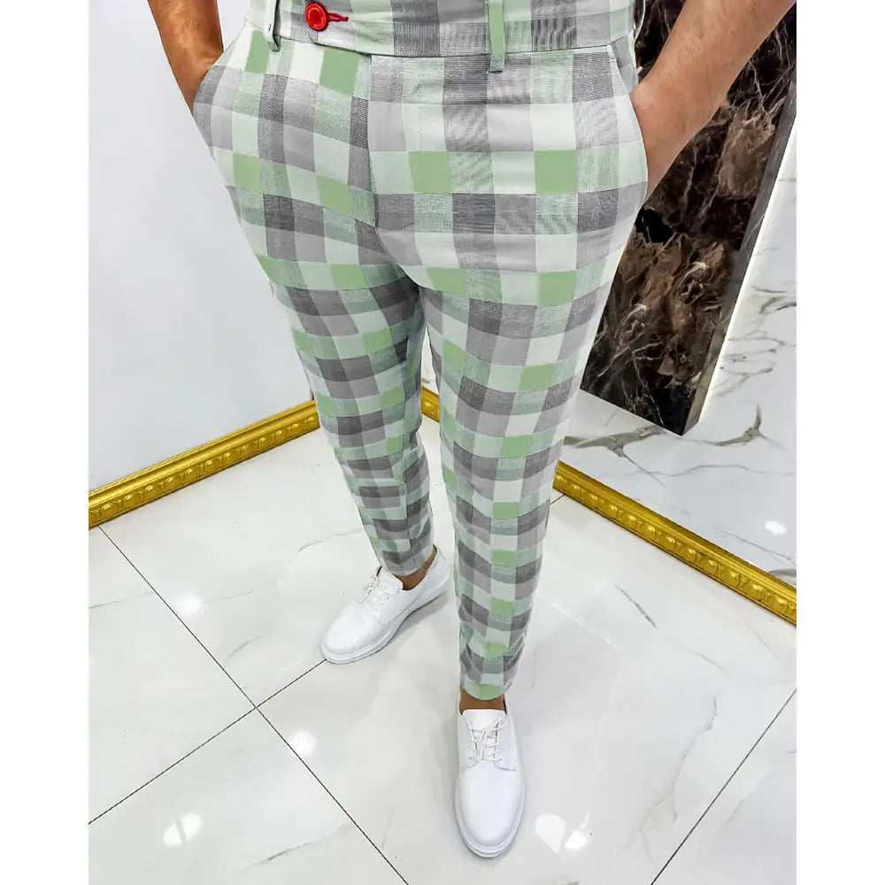 Men's Casual Plaid Pants Trousers