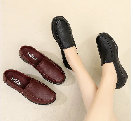Women's Soft Leather Mid Heel Wedge Pumps and Loafers