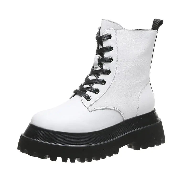 White Chunky Sole Women's Martin Boots - Fall/Winter