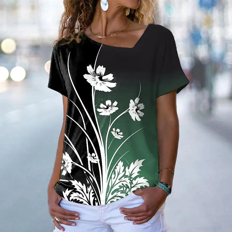 2023 Women's Casual 3D Floral Print Short Sleeve T-Shirt