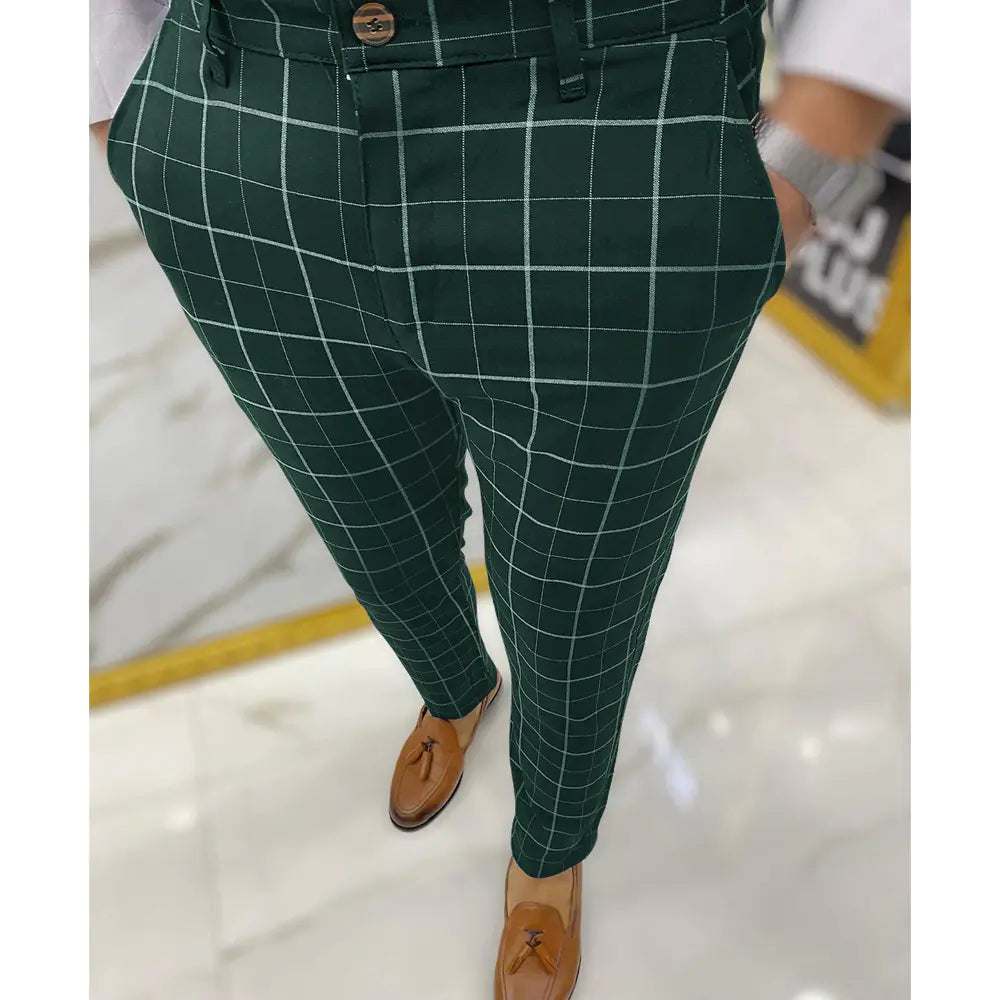 Men's Fashion Plaid Casual Pencil Pants Trousers