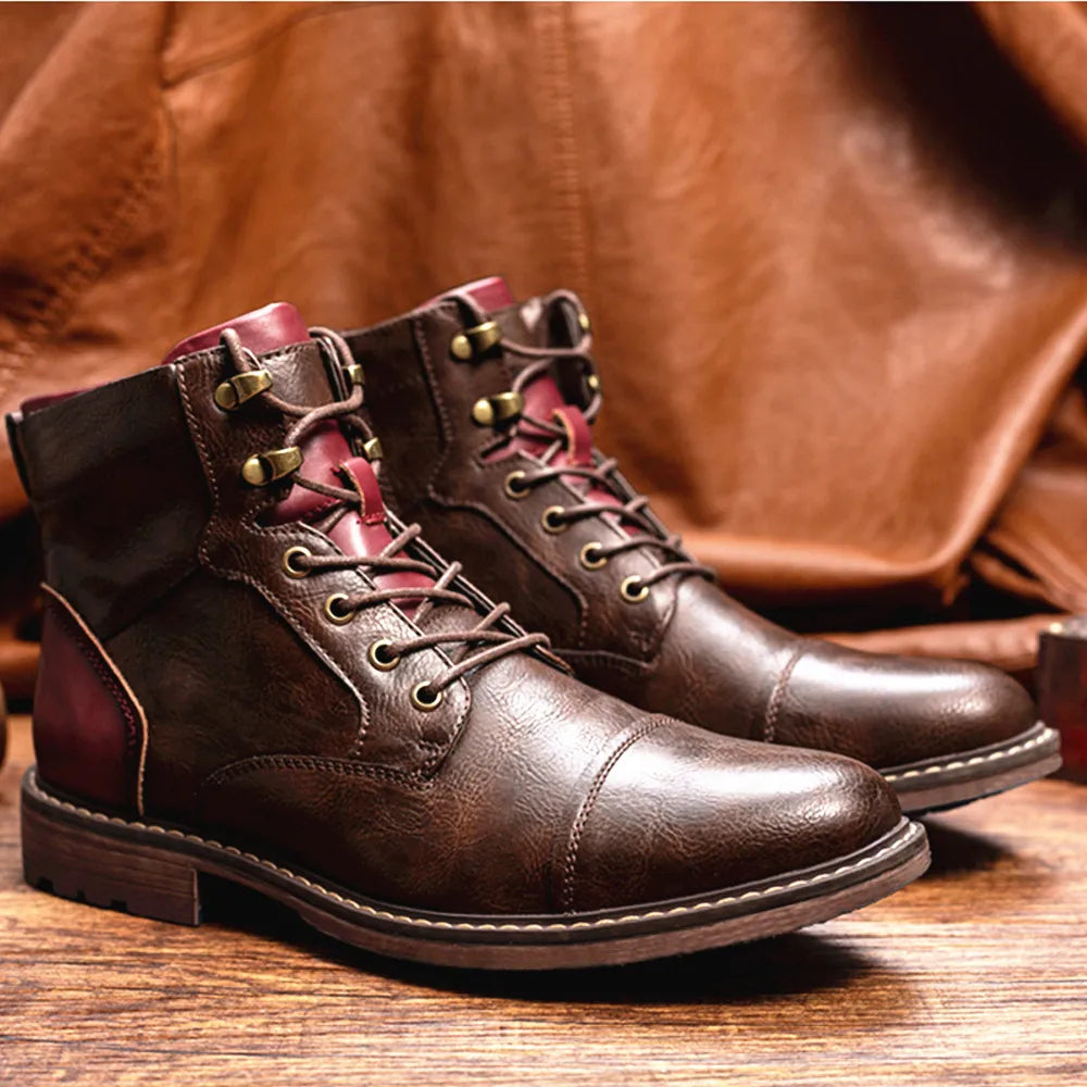 Botas Martin de moda para hombre de talla grande de cuero con cremallera