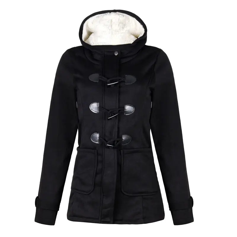 Warm Hooded Wool Double Button Coat for Women