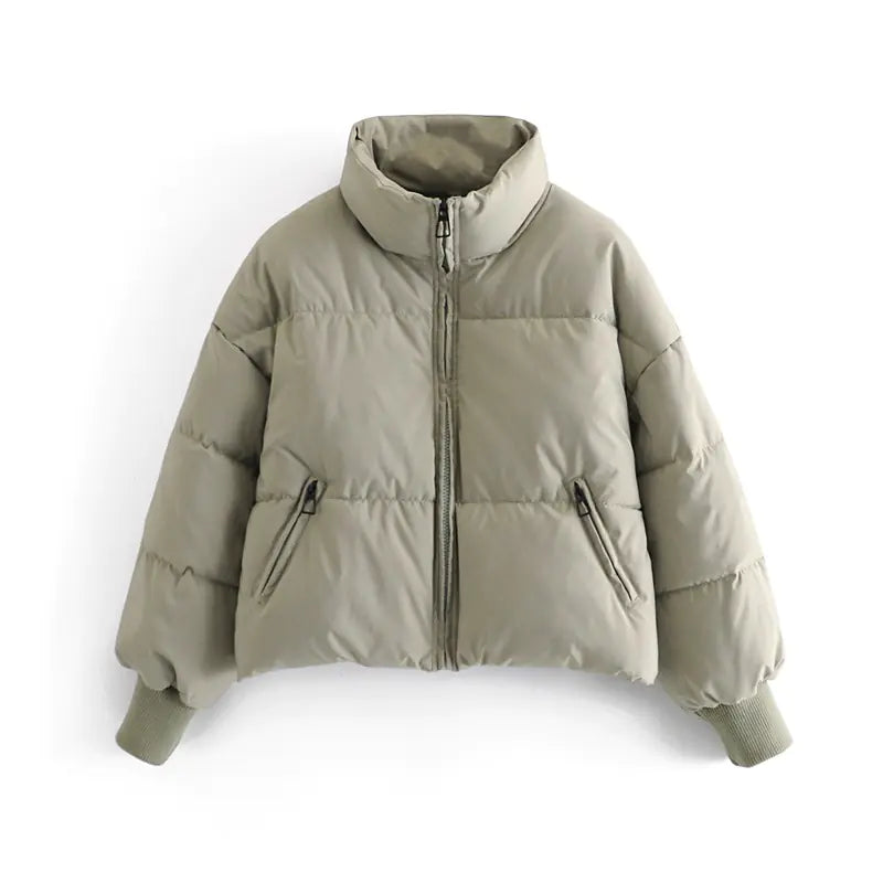 Solid Color Zipper Design Cotton Coat for Women