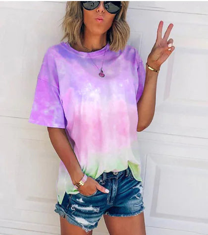 Tie-Dye Gradient Print Loose Women's T-Shirt