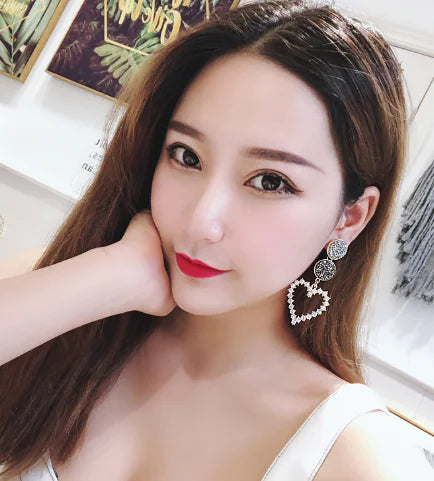 Round Earrings, Long Earrings, Rhinestone Pearl Earrings