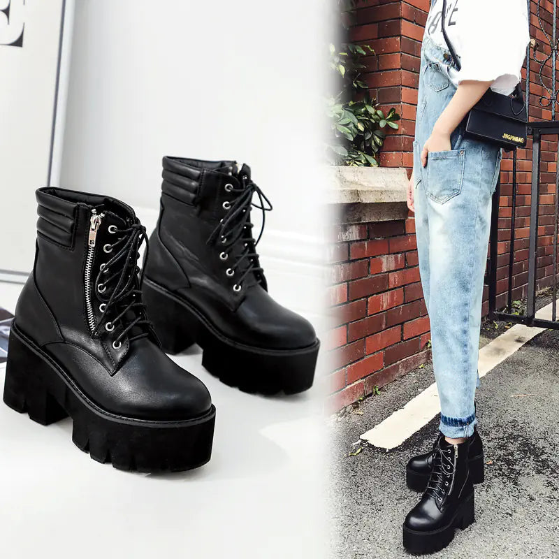 Women's Round Toe Chunky Heel Martin Boots