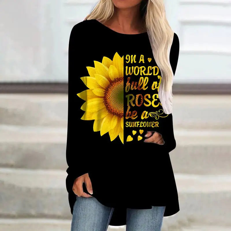 Women's Round Neck Sunflower T-shirt