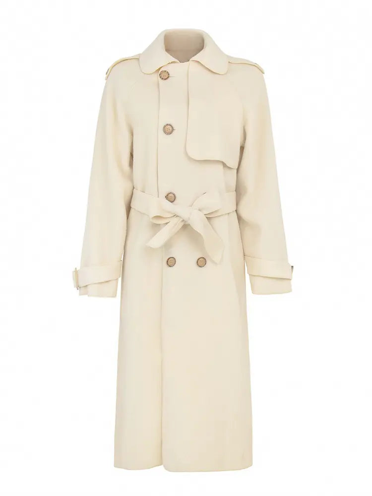 Double-Sided Wool Blend Belted Long Coat for Women