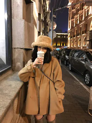 Double-Sided Wool Blend Belted Long Coat for Women