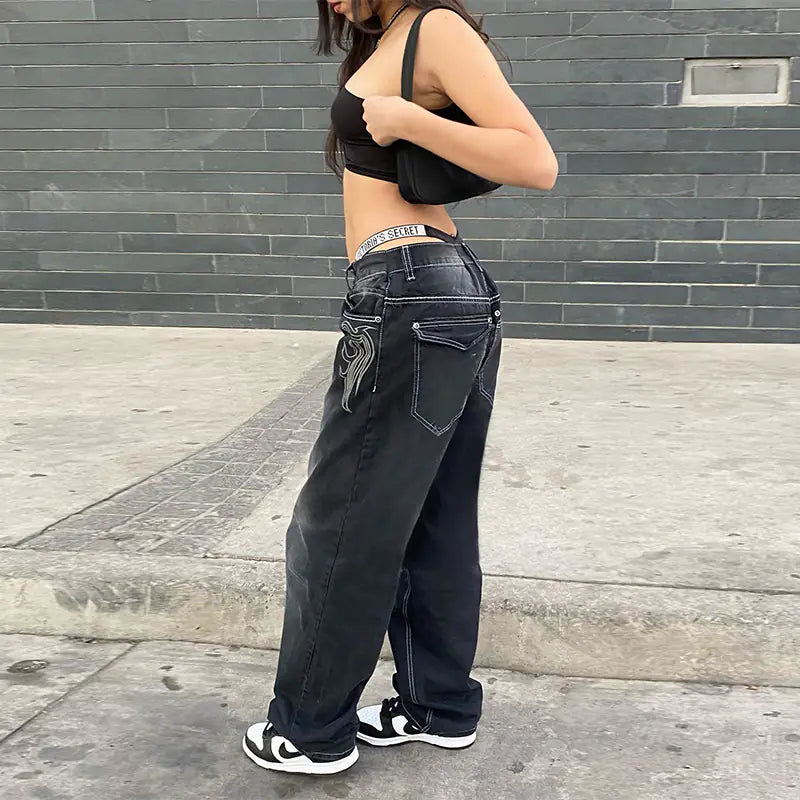 High-Waisted Straight Leg Cotton Denim Pants for Women
