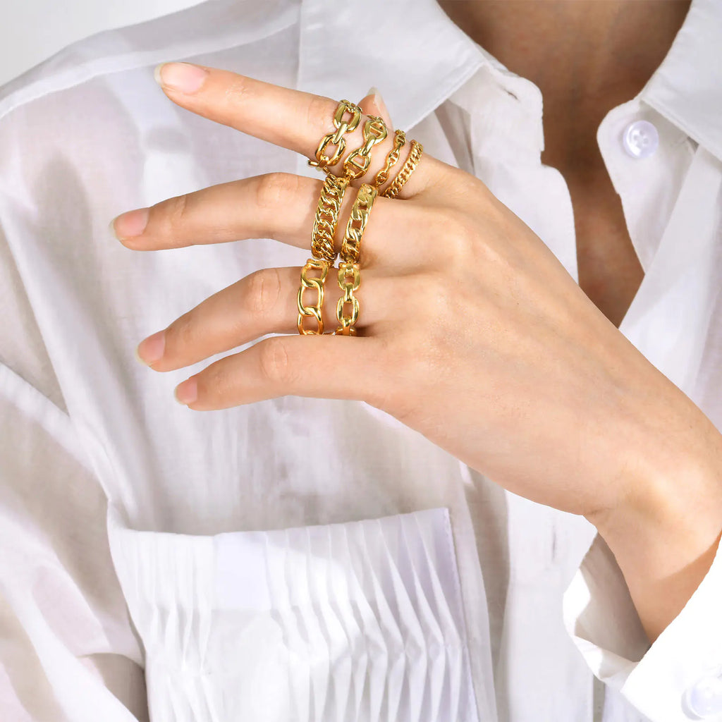 Trendy 18K Gold-Plated Stainless Steel Chain Ring