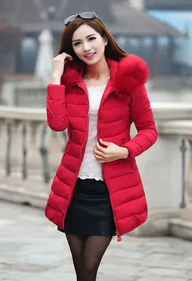 Women's Long Thick Down Jacket with Fur Collar