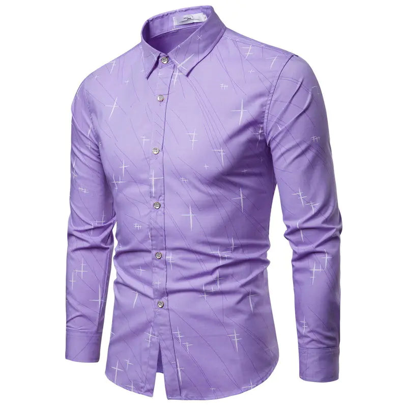 Men's Slim Fit Long Sleeve Shirt with Irregular Pattern