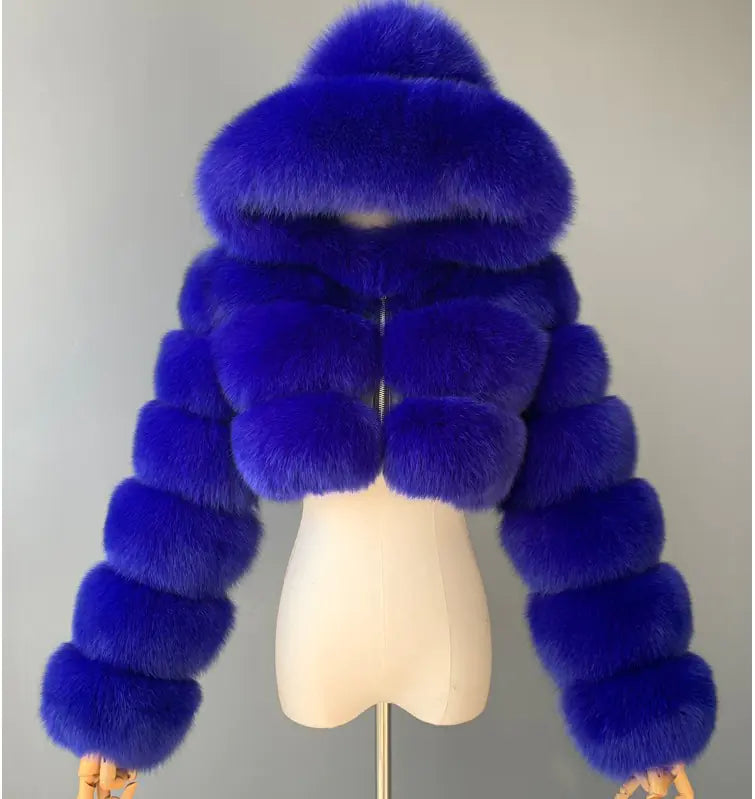 Short Hooded Faux Fur Jacket for Women