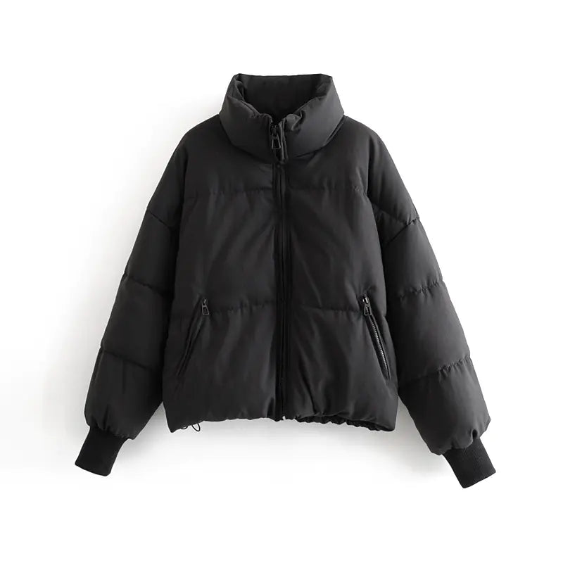 Solid Color Zipper Design Cotton Coat for Women