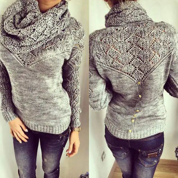 Cross-Border Exclusive Women's Long Sleeve Knit Sweater