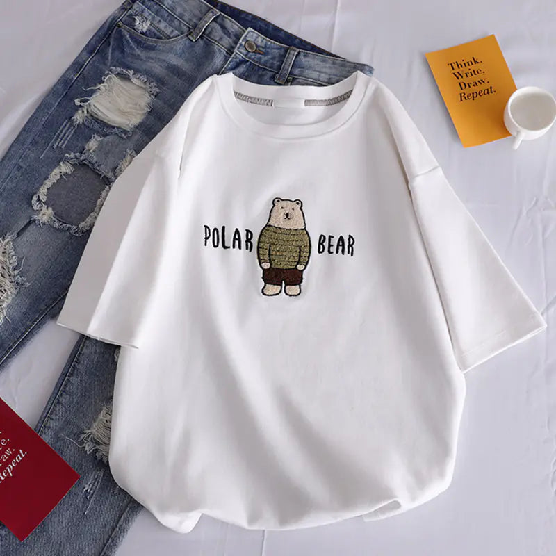 Summer Korean Style Loose White Short Sleeve Tee