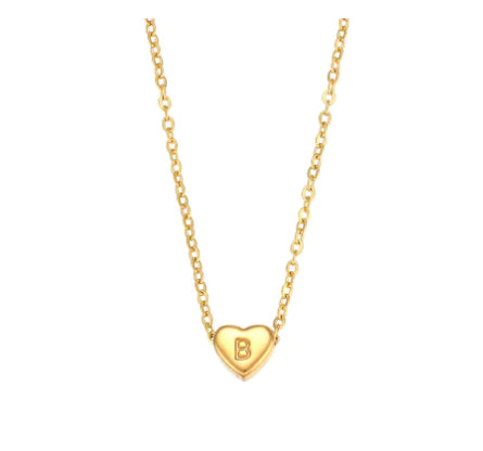 Initial Love Necklace - 18K Gold Plated Heart Pendant (One)