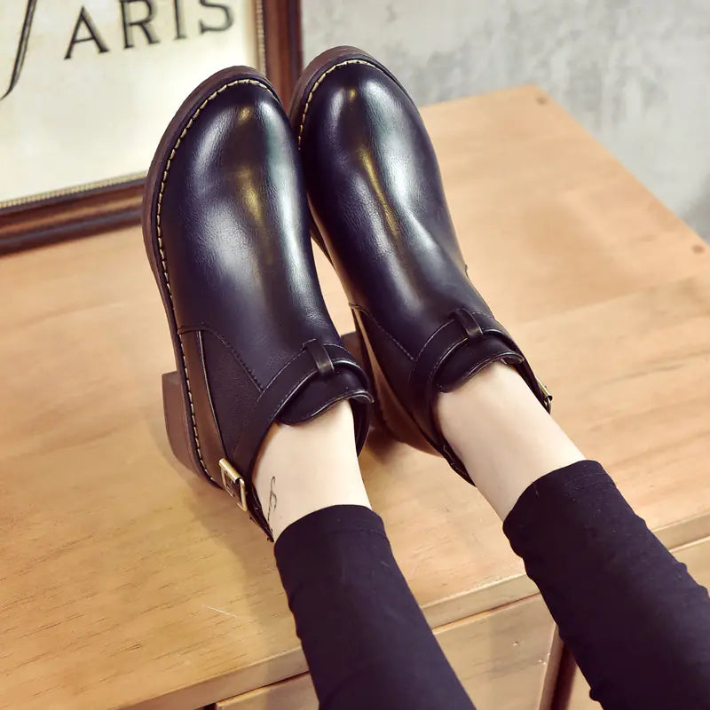 Women's Fashion Mid-Heel Martin Boots with Round Toe