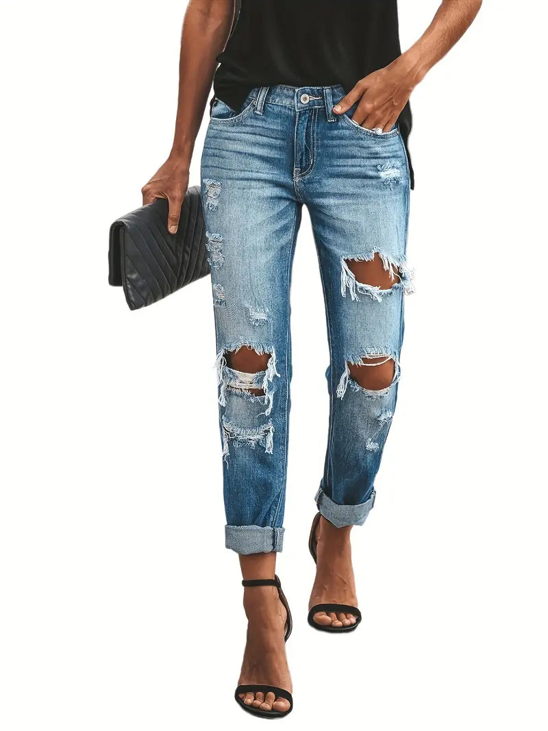 Women's Distressed Denim Cropped & Straight Leg Jeans