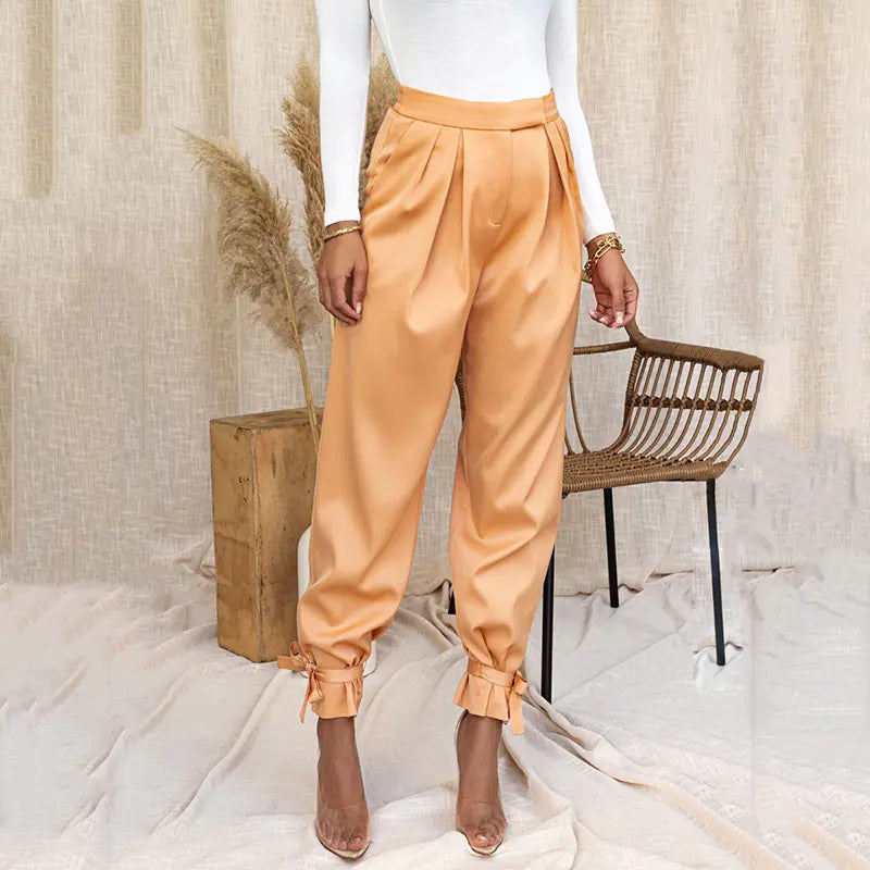 Women's High-Waisted Trousers with Tapered Legs